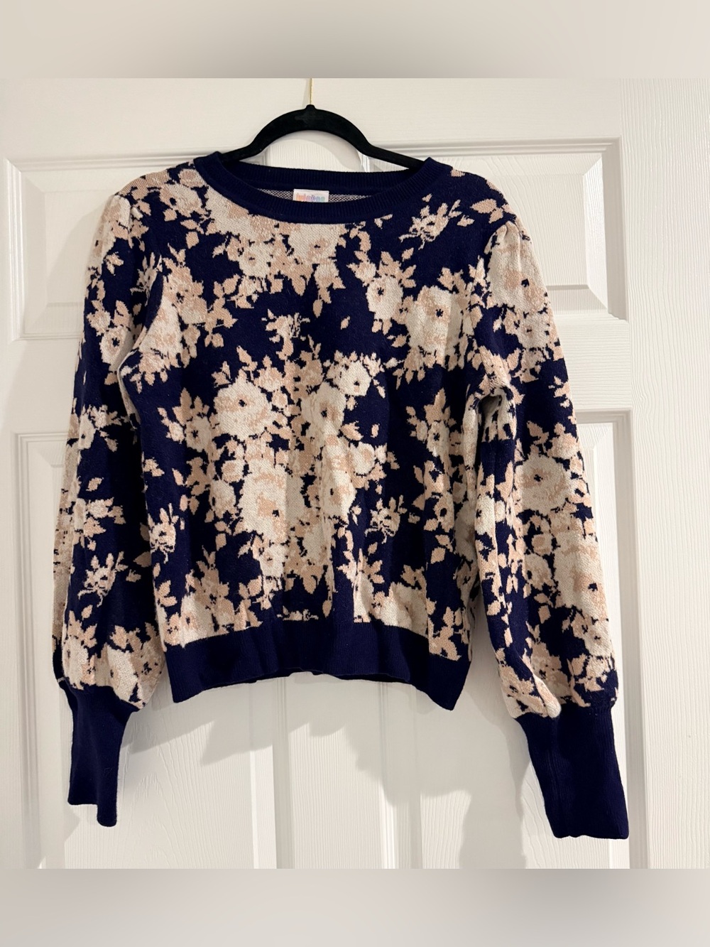 Lularoe Women’s Floral Crewneck Sweater - Navy & Cream (Size M)